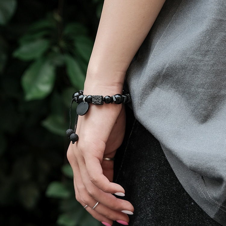 Cubos de lava al por mayor Pulsera tejida de piedra volcánica